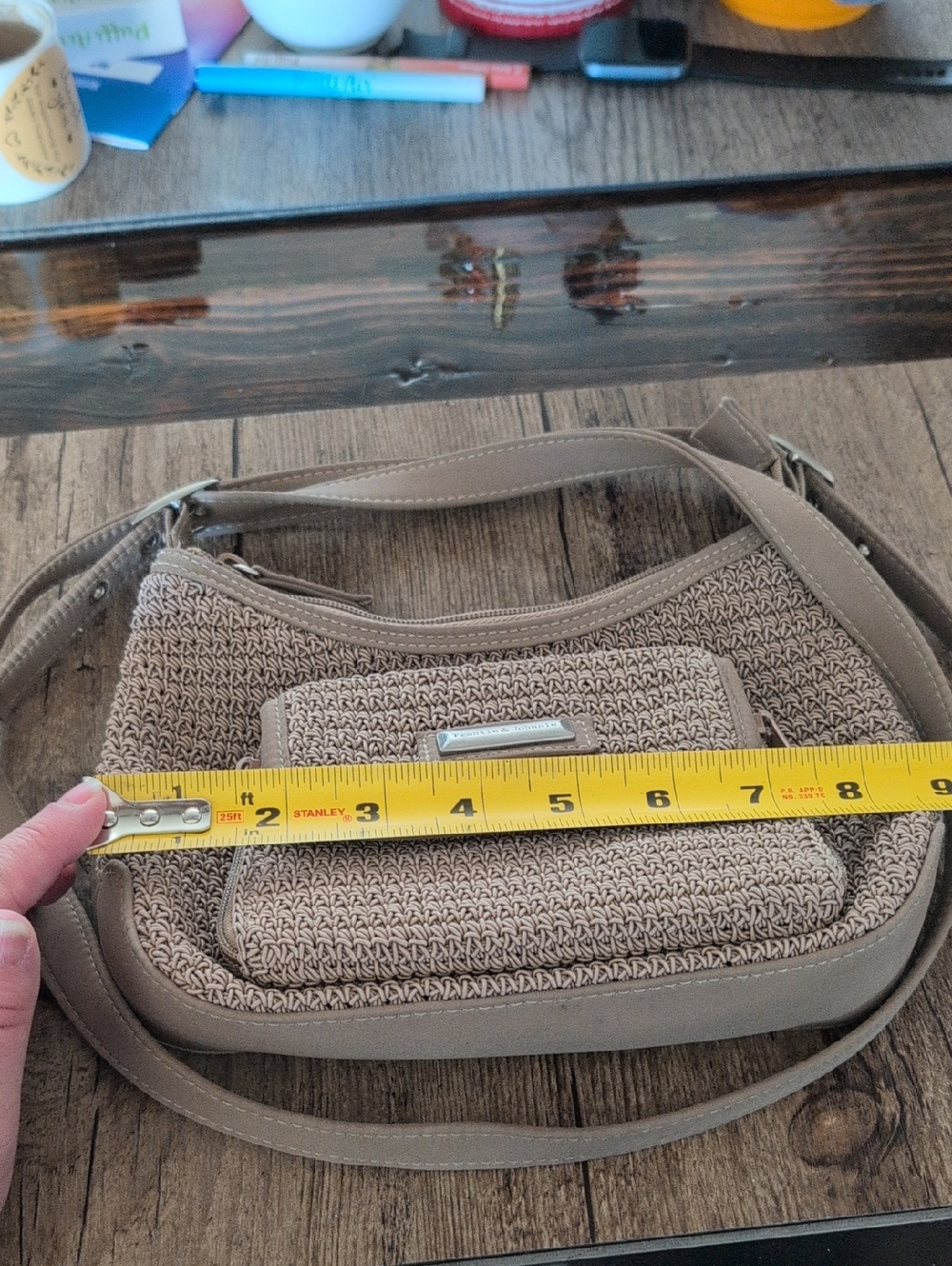 Frankie & Johnnie Tan Crochet Knit Crossbody Shoulder Bag Vintage Y2K - Picture 14 of 15